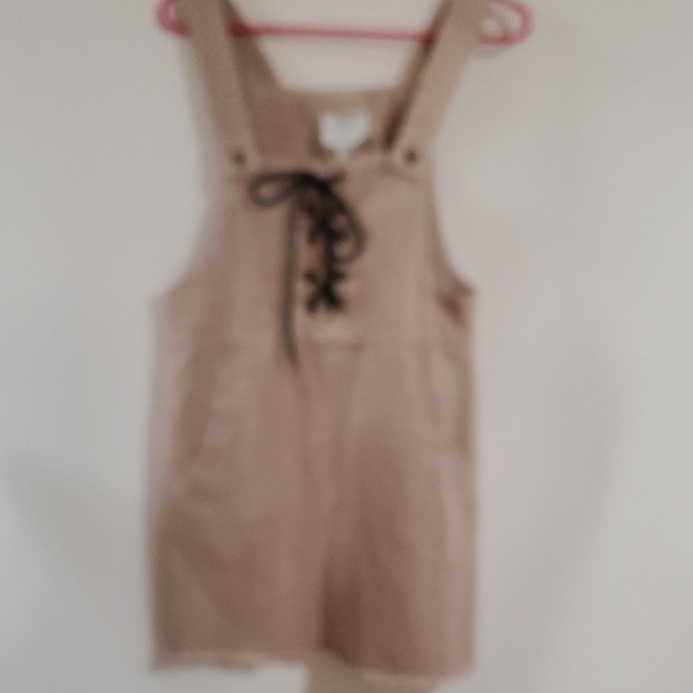 Kids Tan Lace-Up Overall Shorts with Black Laces